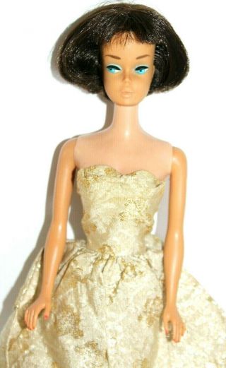 Brunette American Girl Barbie 1958 Gold Dress Vintage Mattel