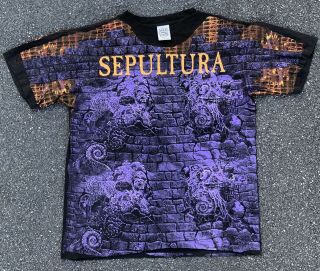 Vintage Deadstock 90s Sepultura All Over Print T Shirt Wild Oats Xl