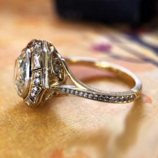Certified 3.  50Ct Brilliant Moissanite Vintage Engagement Ring 14k Yellow Gold 2