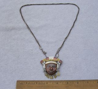 Fine Victoria Taxco Signed Mixed Metals Face Pendant Necklace - 26 Inch - Nr