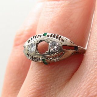 Antique Art Deco 585/14K Gold Old Miner Diamond 0.  30ct Emerald Gem Filigree Ring 2