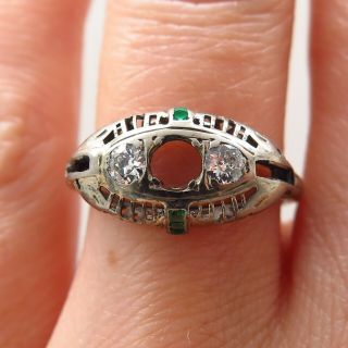 Antique Art Deco 585/14K Gold Old Miner Diamond 0.  30ct Emerald Gem Filigree Ring 4
