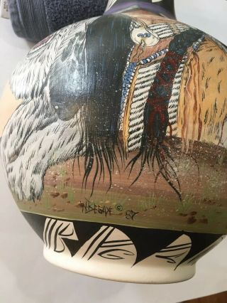 Vtg Native American Pottery Signed Dated Begaye Wolves Warrior Horses Navajo 9