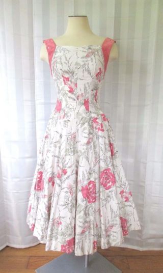 Vintage Party Dress Pink And White 1950s 1960s Frock With Rhinestones 33 34 S M