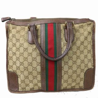 Authentic Vintage Gucci Hand Bag Gg Sherry Browns Canvas 357651