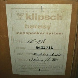 Set Of Two (2) Vintage Klipsch Heresy II Floor Standing Speakers 8