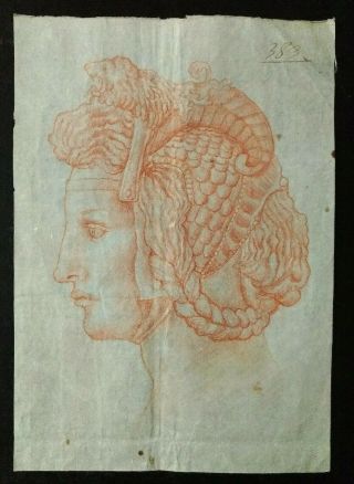 Rare Old Master Drawing Laid Paper Circle Michelangelo Buonarroti 15th