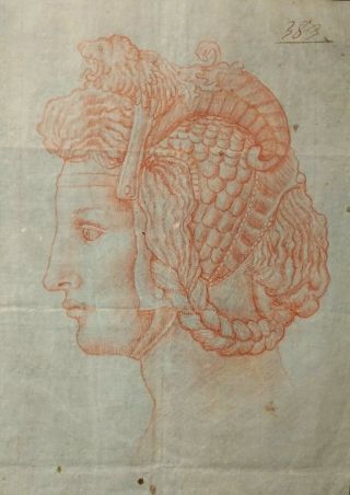 RARE Old Master Drawing laid paper circle Michelangelo buonarroti 15th 2