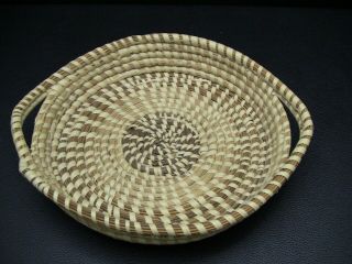 Vintage Charleston Gullah Sweetgrass Round Basket With Handles 8 3/4 "