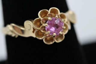 Vintage Estate 14k Yellow Gold Old Cut 4.  9mm Pink Sapphire Size 8.  75 Ring