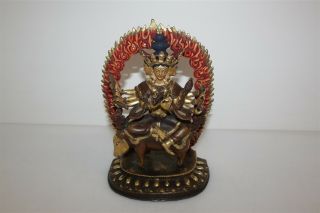 Vintage 9 " Shiva Seated On Nandi Bull Mount Solid Brass Polychrome Statue