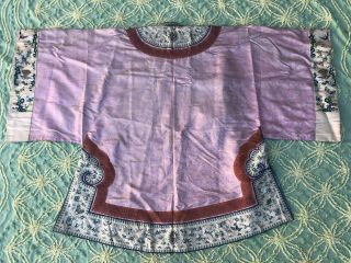 Antique Chinese Embroidery Silk Robe Pink Silk Butterfly Damask Grasshopper Bird 10