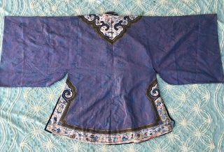 Antique Chinese Embroidered Silk Robe Purple Damask Figural Embroidery Animals 8