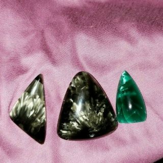 Rare Black And Green Victoria Stone / Imori Stone 3 Piece Cabochon Set