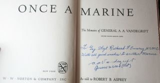 1964 First Editon Autographed Once A Marine General A A Vandegrift Usmc