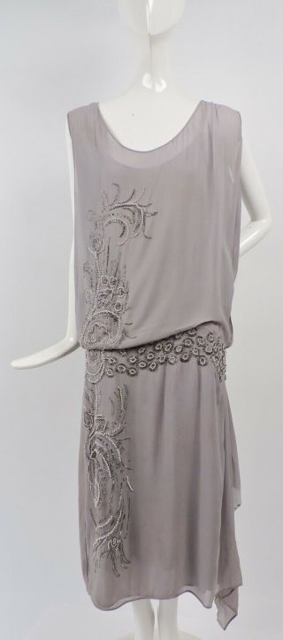 Antique Flapper 1920’s Pearl And Glass Bead Silk Chiffon Dress