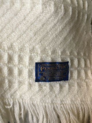 Vintage 100 Virgin Wool Pendleton Blanket,  Creamy White Soft Block 52 X 64