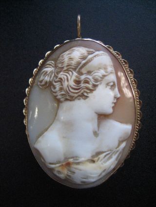Estate Antique 14k Yellow Gold Carved Shell Cameo Brooch Pin Pendant 12.  9 Grams