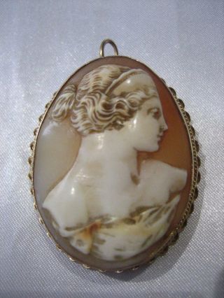 ESTATE ANTIQUE 14K YELLOW GOLD CARVED SHELL CAMEO BROOCH PIN PENDANT 12.  9 GRAMS 2