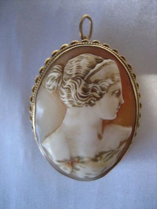 ESTATE ANTIQUE 14K YELLOW GOLD CARVED SHELL CAMEO BROOCH PIN PENDANT 12.  9 GRAMS 3