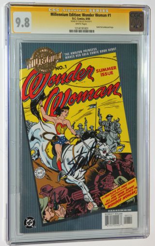 Millennium Edition Wonder Woman 1 Cgc 9.  8 Ss Signed By Stan Lee,  Wt Pages,  Rare