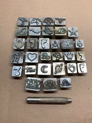 31 Vintage Craftool Leather Stamps Animals Symbols Freemason Punches