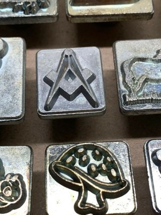 31 Vintage Craftool Leather Stamps Animals Symbols Freemason Punches 6