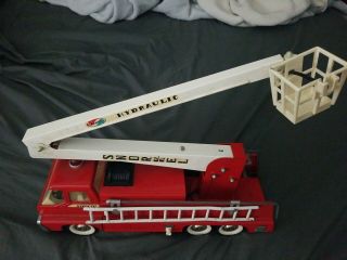 Structo Vintage Metal Hydraulic Snorkel Fire Truck Turbine Cherry Picker Red