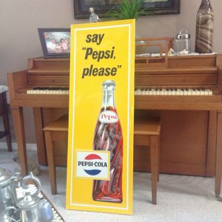 Large Vintage 1960s Pepsi Cola Soda Pop Gas Station 47 " Embossed Metal Sign