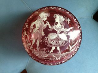 Vintage Cranberry Ladies Make Up Pot Mary Gregory Decoration 4