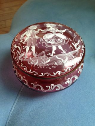 Vintage Cranberry Ladies Make Up Pot Mary Gregory Decoration 6