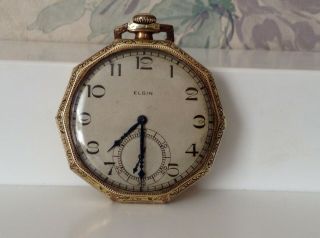 Antique Elgin Natl Pocket Watch 14k Gold Filled Decagon Case - Parts