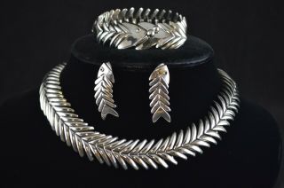 Vintage Sterling Silver Skeletal Fish Necklace Bracelet & Earrings Set - 252g
