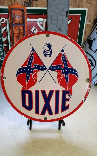 Dixie Gasoline Motor Oil Porcelain Sign Vintage Petroleum Gas Pump Southern