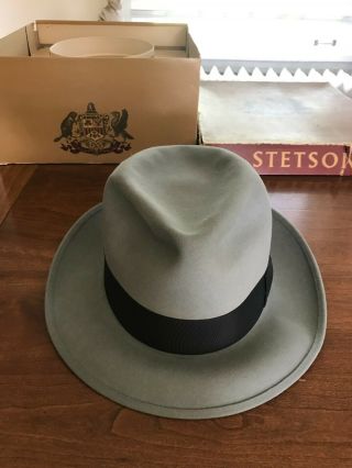 Vintage Stetson Hat - Fedora - Mens - Xxx Beaver - Gray - Size 7 5/8 - Box - 1953