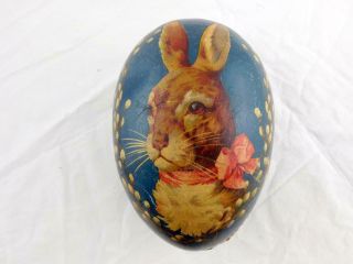 Vintage Paper Mache Blue Easter Egg Rabbit Fluff Willows Pink Bow