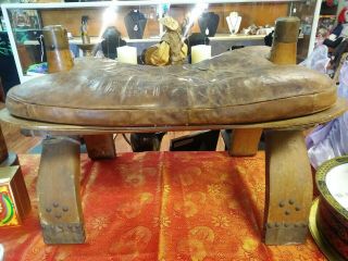 Vintage Camel Back Saddle Seat Footstool Bench Antique Eqyptian Brass And Wood