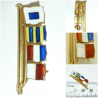 Vintage 9ct 9k 375 Gold Enamel Ships Yacht Flag Brooch Burgee Signal Message Pin