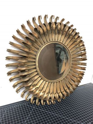 Vintage Sunburst Eyelash Mirror Round Gold Patina 19”