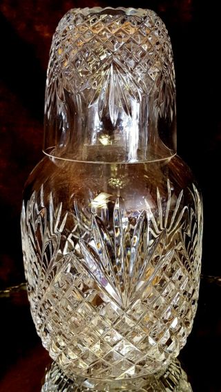 OLD Crystal CUT GLASS TUMBLE UP Carafe/Tumbler Set BEVEL DIAMOND CUT & FAN RARE 2