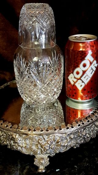 OLD Crystal CUT GLASS TUMBLE UP Carafe/Tumbler Set BEVEL DIAMOND CUT & FAN RARE 3