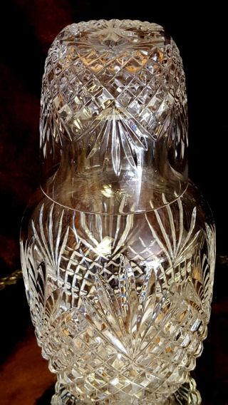 OLD Crystal CUT GLASS TUMBLE UP Carafe/Tumbler Set BEVEL DIAMOND CUT & FAN RARE 4