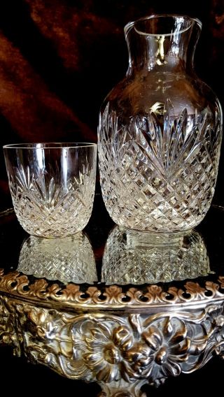 OLD Crystal CUT GLASS TUMBLE UP Carafe/Tumbler Set BEVEL DIAMOND CUT & FAN RARE 5