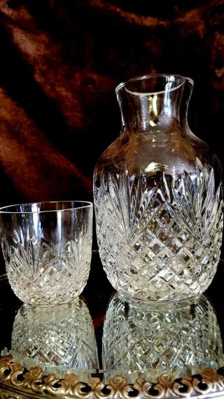 OLD Crystal CUT GLASS TUMBLE UP Carafe/Tumbler Set BEVEL DIAMOND CUT & FAN RARE 6