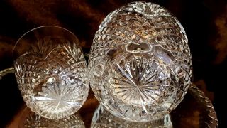 OLD Crystal CUT GLASS TUMBLE UP Carafe/Tumbler Set BEVEL DIAMOND CUT & FAN RARE 8
