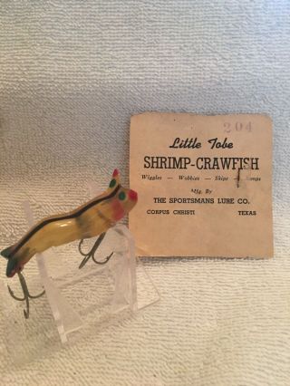 Vintage Texas Little Tobe Shrimp Rare Sportsman Bingo Fishing Lure W/ Paperwork