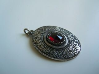 Imperial Russia 84 Silver Pendant With Garnet Stone Faberge Design