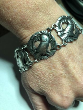 Vintage Sterling Silver Bird Panel Bracelet