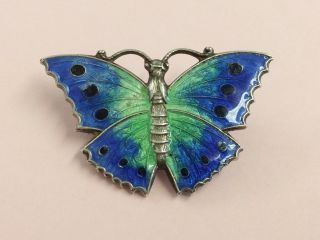Antique Art Deco Sterling Silver & Enamel Butterfly Brooch Pin 1920