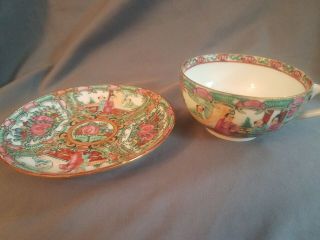 Antique Chinese Rose Medallion Canton Tea Cup & Saucer 5